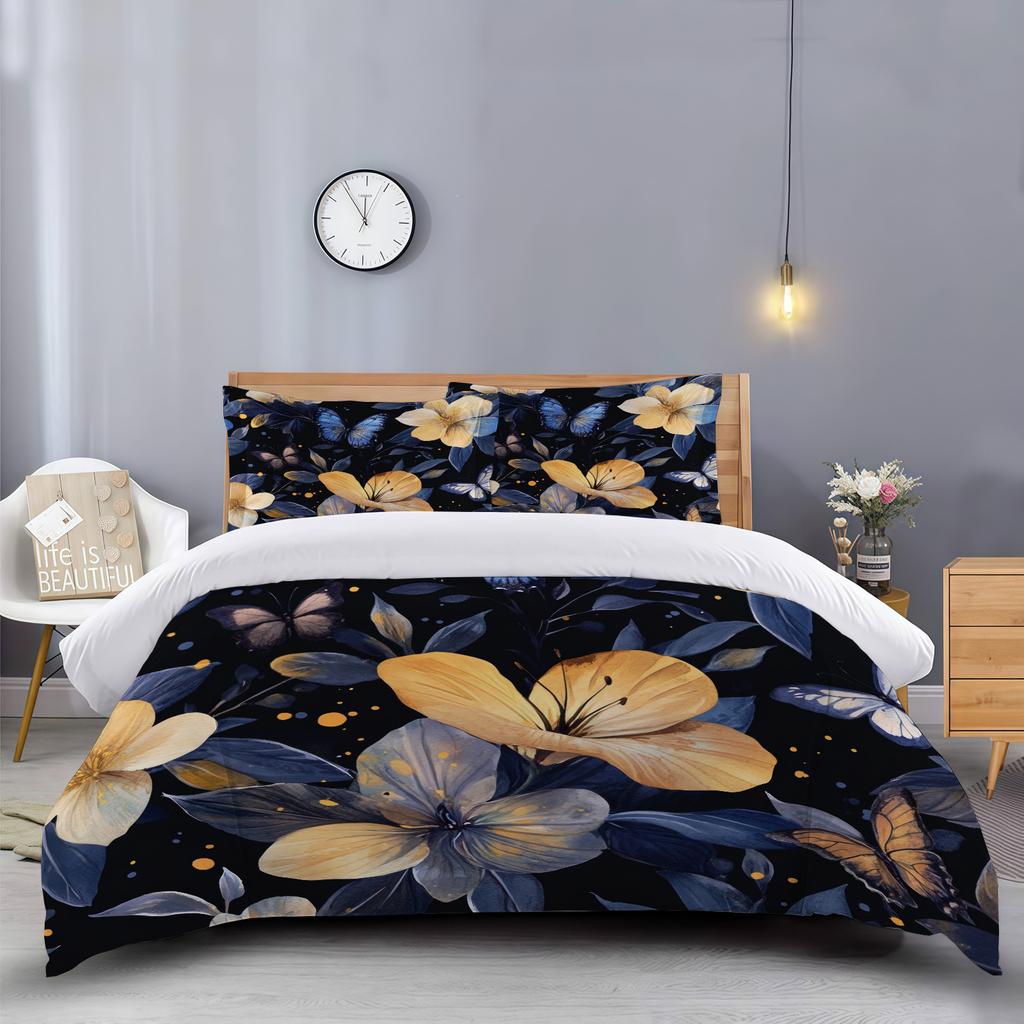 Night Flower Language Dream Bed Three-Piece Quilt Cover Pillowcase Digital Printing Home Textiles Polyester