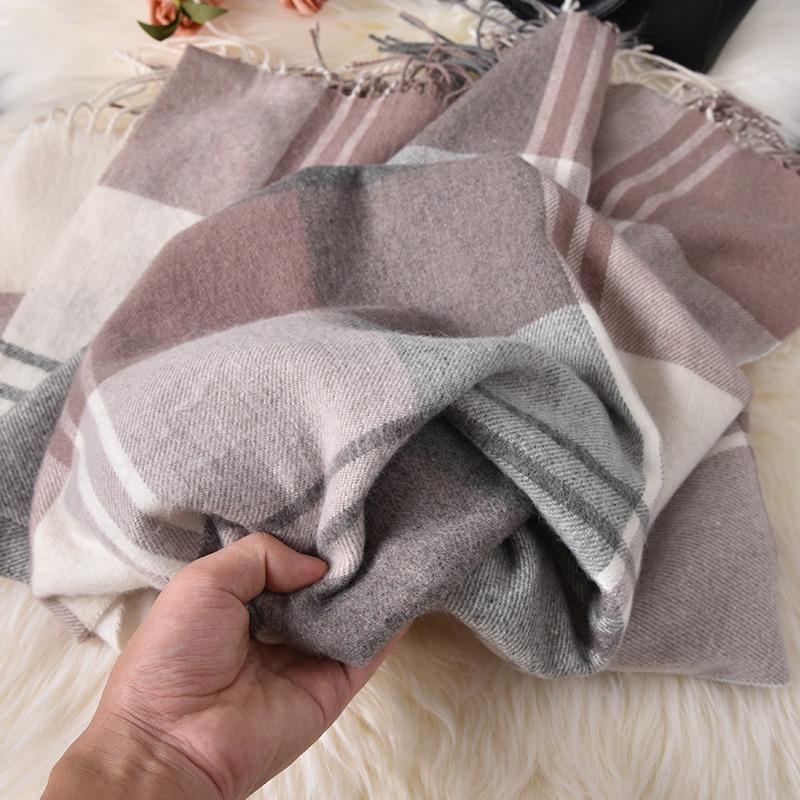 Pink Plaid Wool Scarf Women Warm Thicken Neck Scarf Shawls and Wraps Pashmina Foulard Femme Winter Scarves for Ladies Echarpe