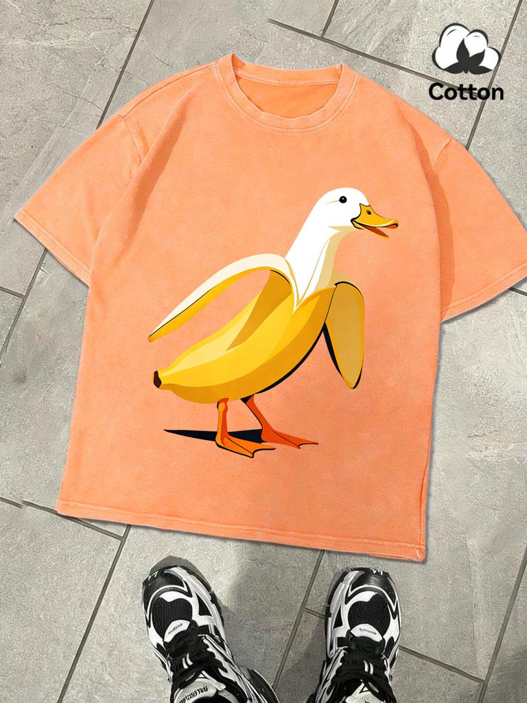 The Combination Of Banana And Duck Men Washed T Shirts Summer Soft Tee Trendy ONeck Short Sleeve Loose Man Cotton AllMatch Top