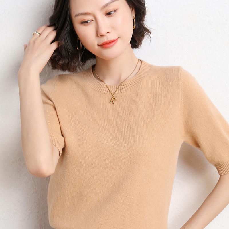 2023 Spring/Summer Women's Loose Knit Round Neck Half Sleeve Pullover Sweater