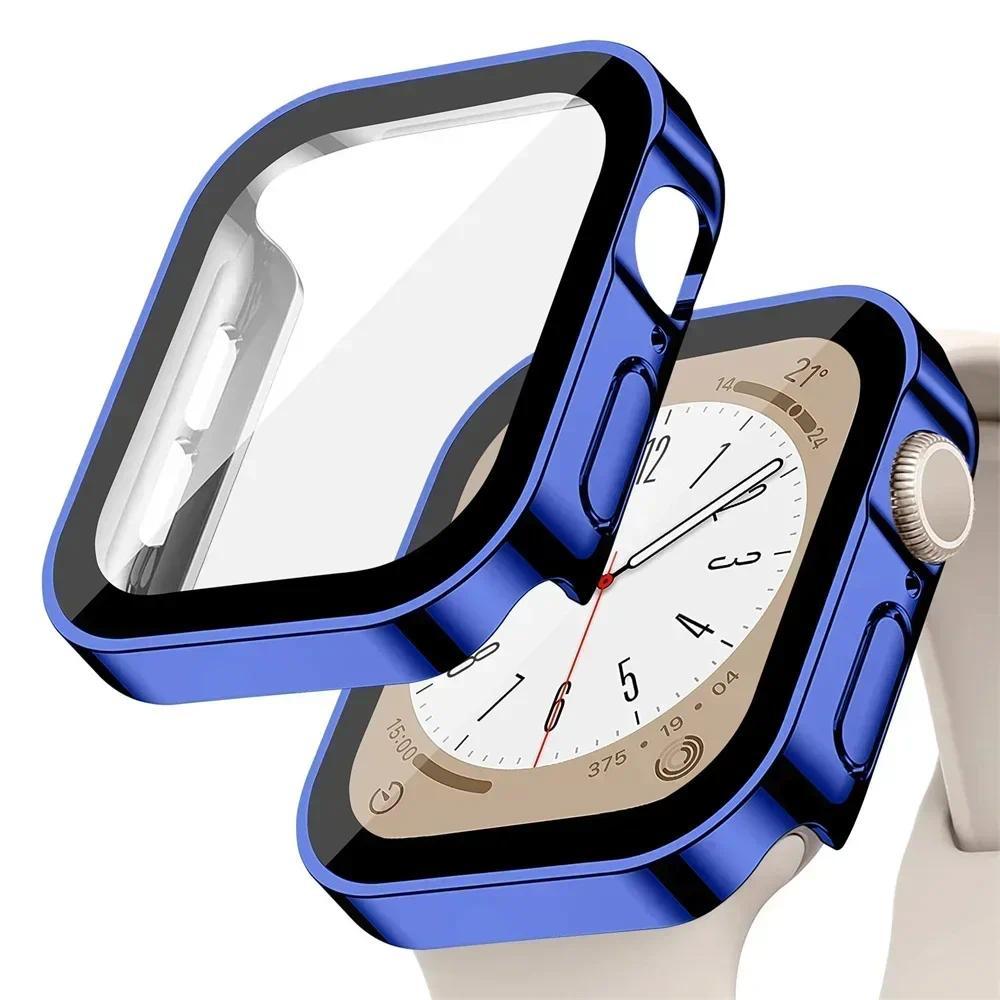 Glass+Case For Apple Watch 42 46mm 45mm 41mm 49mm 44mm 40mm Straight Edge Screen Protector Cover Case iWatch SE 6 7 8 9 10 Ultra