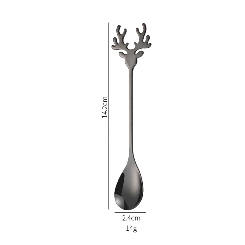 1Pc 304 Stainless Steel Cartoon Christmas Elk Spoon Cute Deer Head Mini Ice Cream Spoons Coffee Dessert Stirring Spoon Tableware
