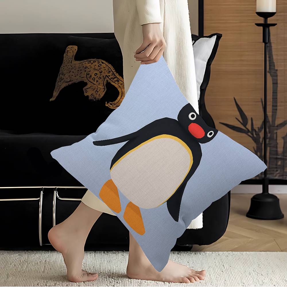 Cartoon Cute Pingu Penguin Anime Cushion Cover Inches Farmhouse Decor Home Throw Pillow Covers For Couch Decorations