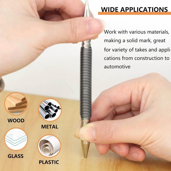 Dual Head Spring Nail Set Hinge Pin Punch Tool 3500 PSI Impact Hammerless Design Durable Steel Construction Wood/Metal/Glass Marking Removal