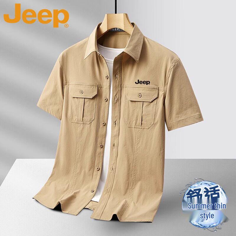 

JEEP Men s Summer Ice Silk Quick-Dry Multi-Pocket Workwear Shirt 4XL