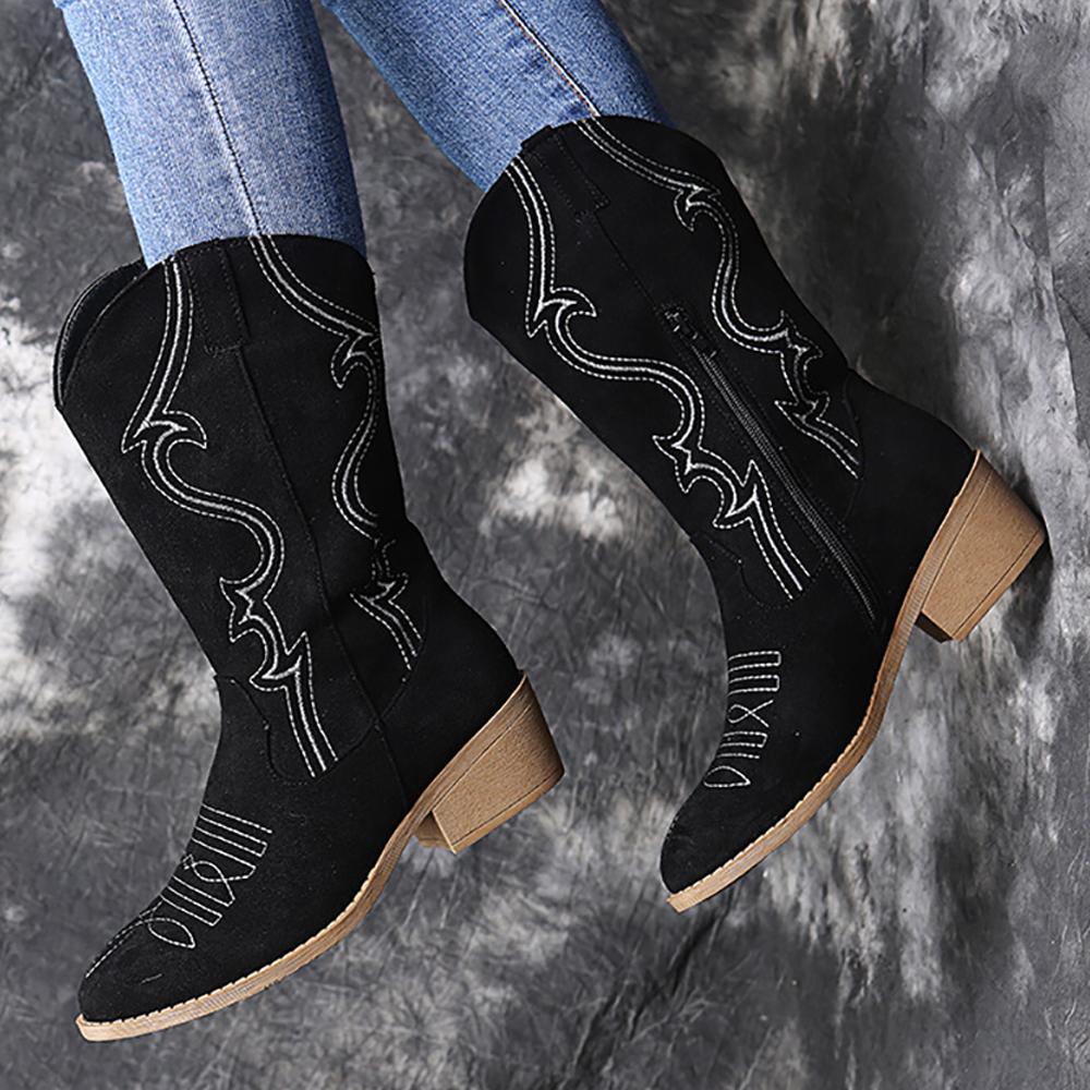 Mujer Vintage Bordado Media Pantorrilla Botas Cowboy Zip Up Low Heel Shoes  Winter comprar a buen precio — entrega gratuita, reseñas reales con fotos —  Joom