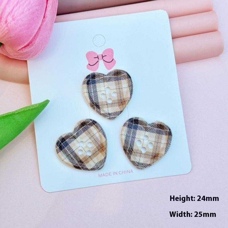 20Pcs Japanese Cute Plaid Heart Shaped Button Girls Wool Coat Cardigan DIY Sewing Decoration Women's Clothing Sewing Accessories