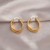 Gold Titanium Steel Geometric Oval Earrings for Women: Light Luxury, High-End Fashion, Elegant and Minimalist Design