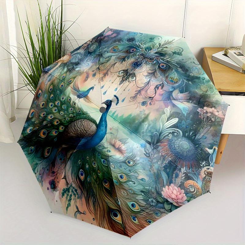 1 Stück Verzaunter Pfau Garten Automatisch, Niedliches Cartoon-Muster, Tragbarer Outdoor-Schirm, Perfekt, Feiertagsgeschenk für Disney-Fans.N040