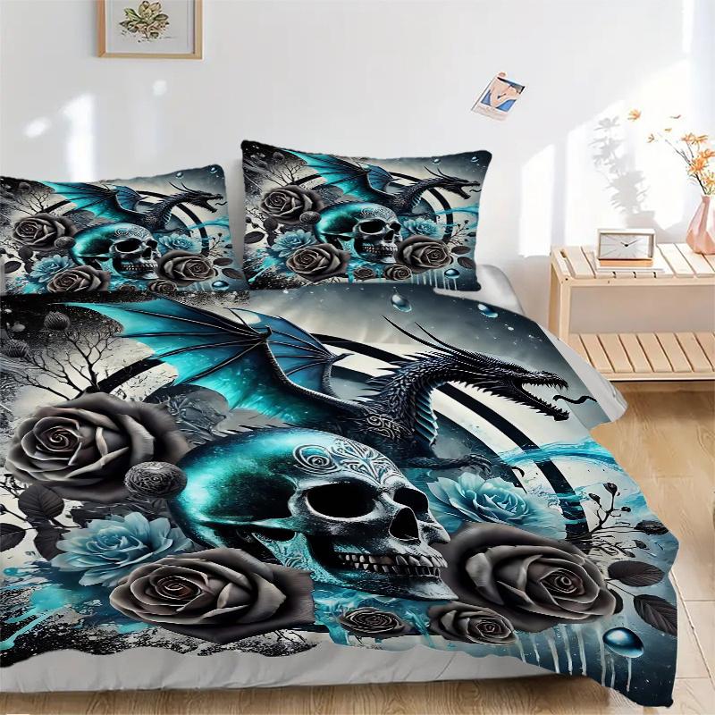3pcs Blue Dragon's Whisper Printed Duvet Cover Set (1 * Cover+2 * Pillowcase, Without Core), Suitable for Home Bedroom, Guest Room, Dormitory Dec