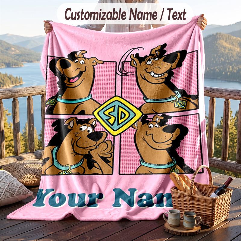Custom Text Flannel Throw Blanket, Lightweight Cozy Bed Sofa BlanketScooby-Doo
