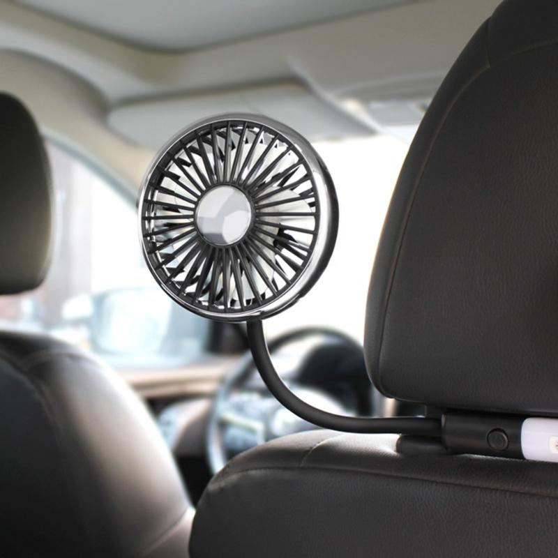 Car Cooling Air Fan USB Double Head Car ElectricCooling Air Fan for Rear Seat 360 Degree Rotatable with LED