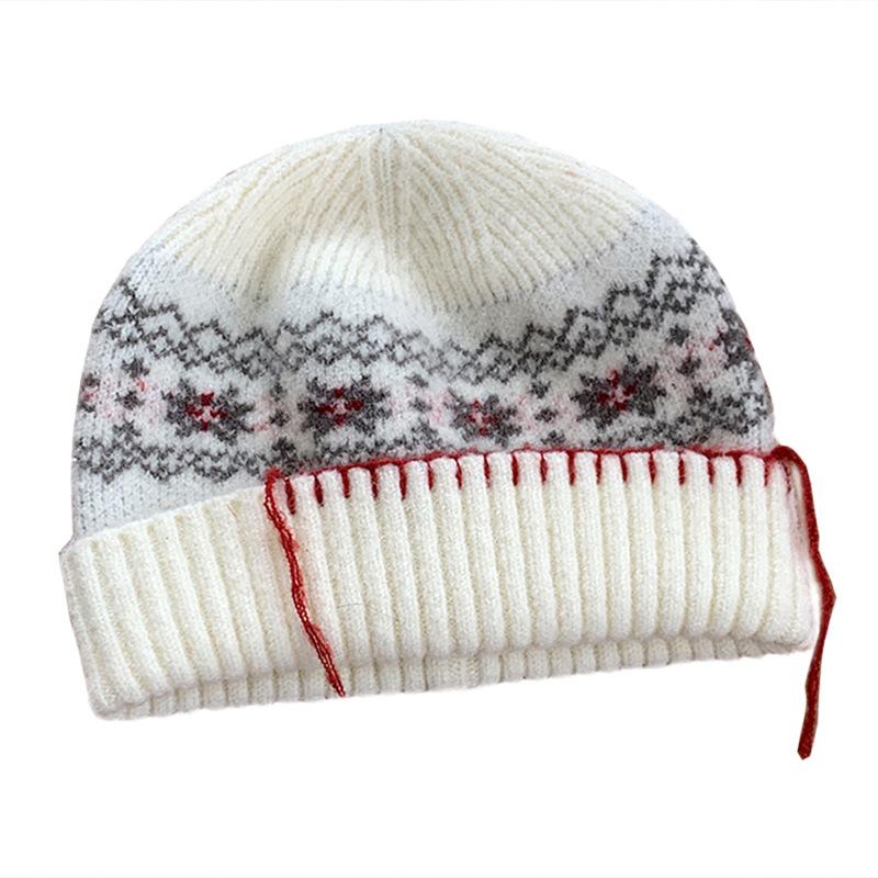 Big head circumference hat autumn and winter snowflake pattern wool knitted hat christmas hat
