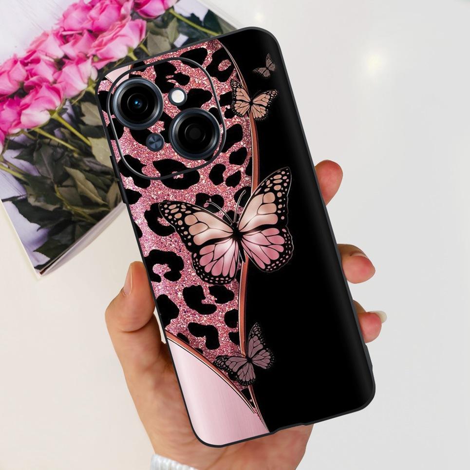 Flower Butterfly Women Fashion Back Cover For Tecno Spark GO 1 Spark GO 2025 Phone Funda Black Matte Soft TPU Silicone