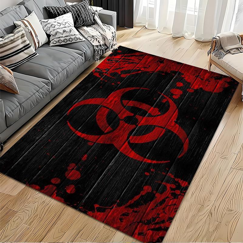 Biohazard Symbol Rug with Red and Black Design Suitable for use as an anti-slip game mat for living room and bedroom sofas