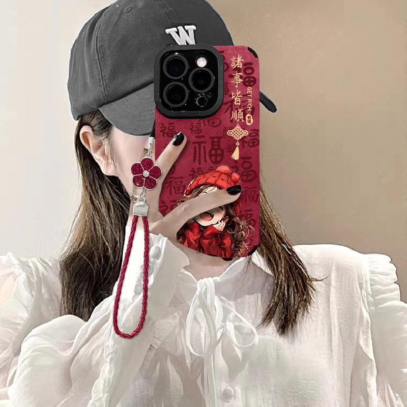 New girl, everything goes well, applicable Apple 17Pro new 15 flip fur iPhon16promax anti-drop fine hole