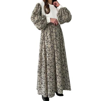 Maxi Dress with Contrast Long Floral Mixed Loose Round Perfect for and Winter [MlleeSSeeldyTRC] Women's Print, Sleeves, Print, Material, Fit,