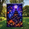 2D Flat Print Halloween Garden Flag Single Sided Haunted House Pumpkin Black Cat Cloth Spooky Polyester Halloween Outdoor Banner