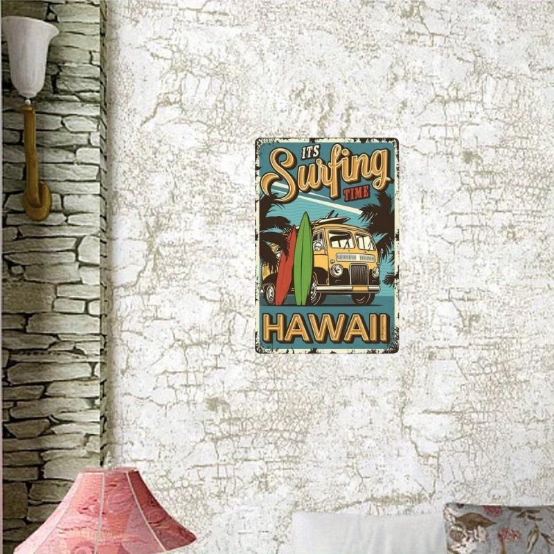 Vintage Metal Tin Signs Poster Hawaii Beach Party Poster Surfing Paradise for Beach Bar Cafe Club Home Room Wall Decor