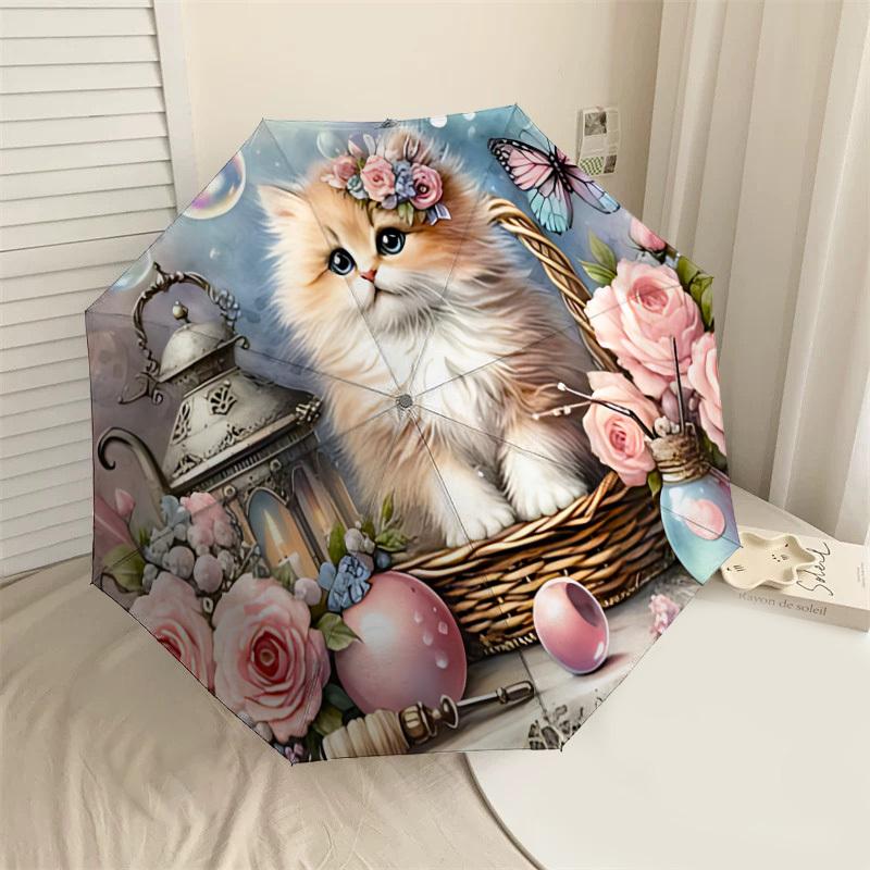 

1PC cat flowersUmbrella-8-Rib Reinforced, Automatic Open, Lightweight & Durable, Cute Fashion Accessory for Outdoor-P211
