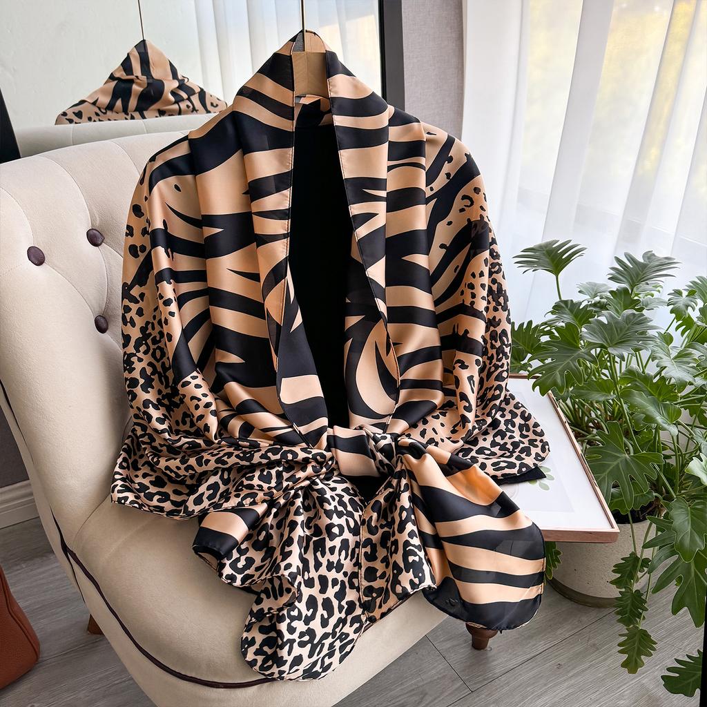 Women's 180x90cm Silk Scarf Luxury Soft Smooth Long Shawl Wrap Turban Fashion Accessory for Outdoor Beach Sunscreen