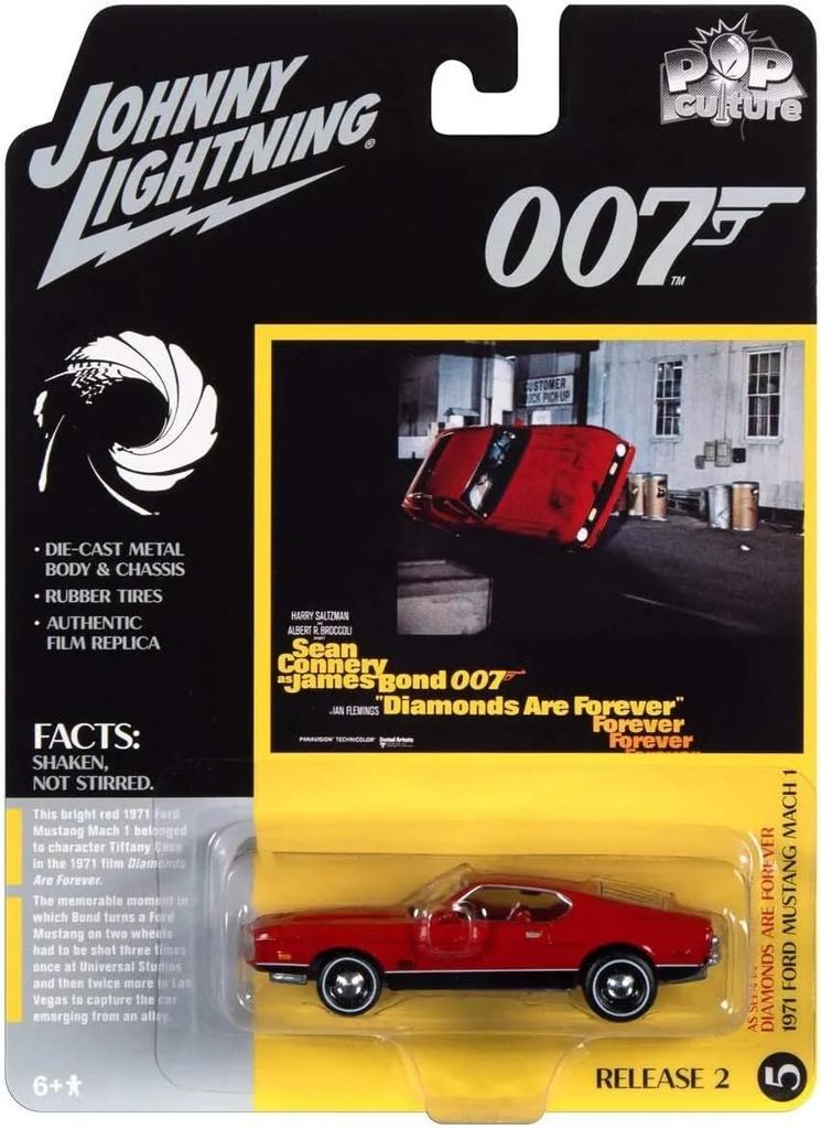 Johnny Lightning 1/64 Scale Bond Car Ford Mustang 1971 Red "007 Diamonds Are Forever" Mustang Diecast Model Car [Parallel Import]