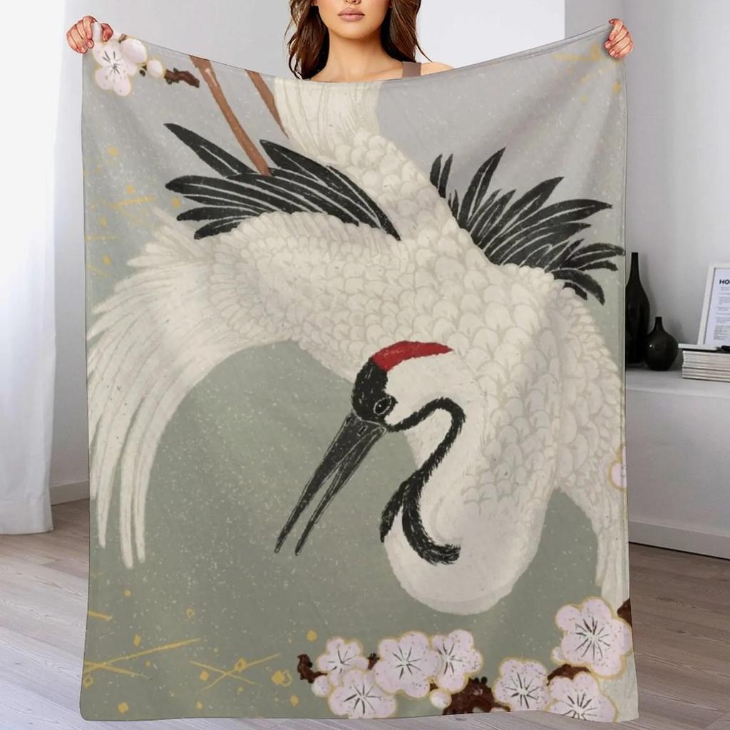 Japanese Crane Throw Blanket Thin Soft Blanket for Summer Night Sleeping