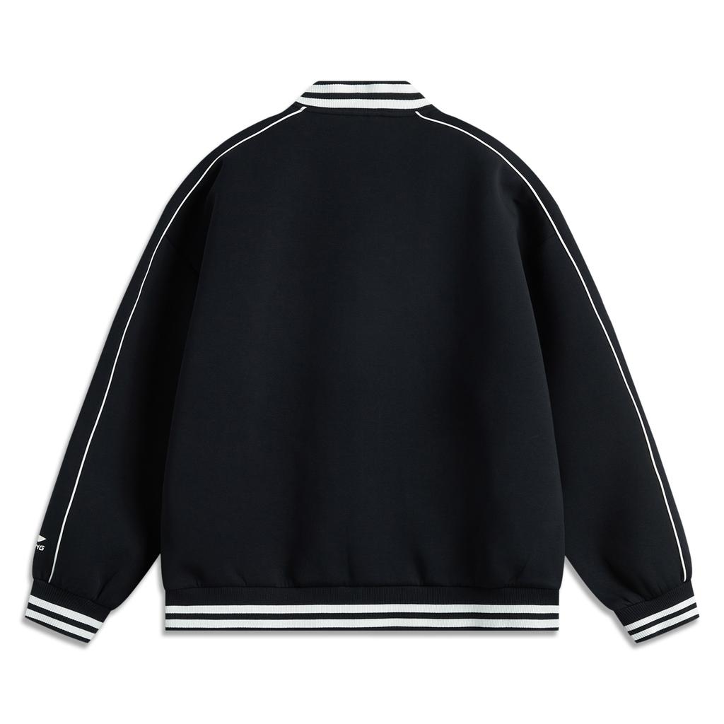 Li-Ning Loose Letter Cardigan Long Sleeve American Style Retro Casual Versatile Baseball Jacket Men Jacket Black AWDUF67-6