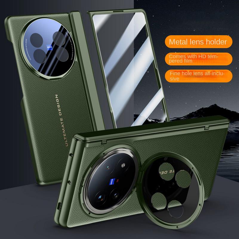 

Leather With Privacy Screen Tempered Glass Protector Case For VIVO X Fold 5 x Fold5 Spring Hinged Camera Holder Cover vivo X Fold5