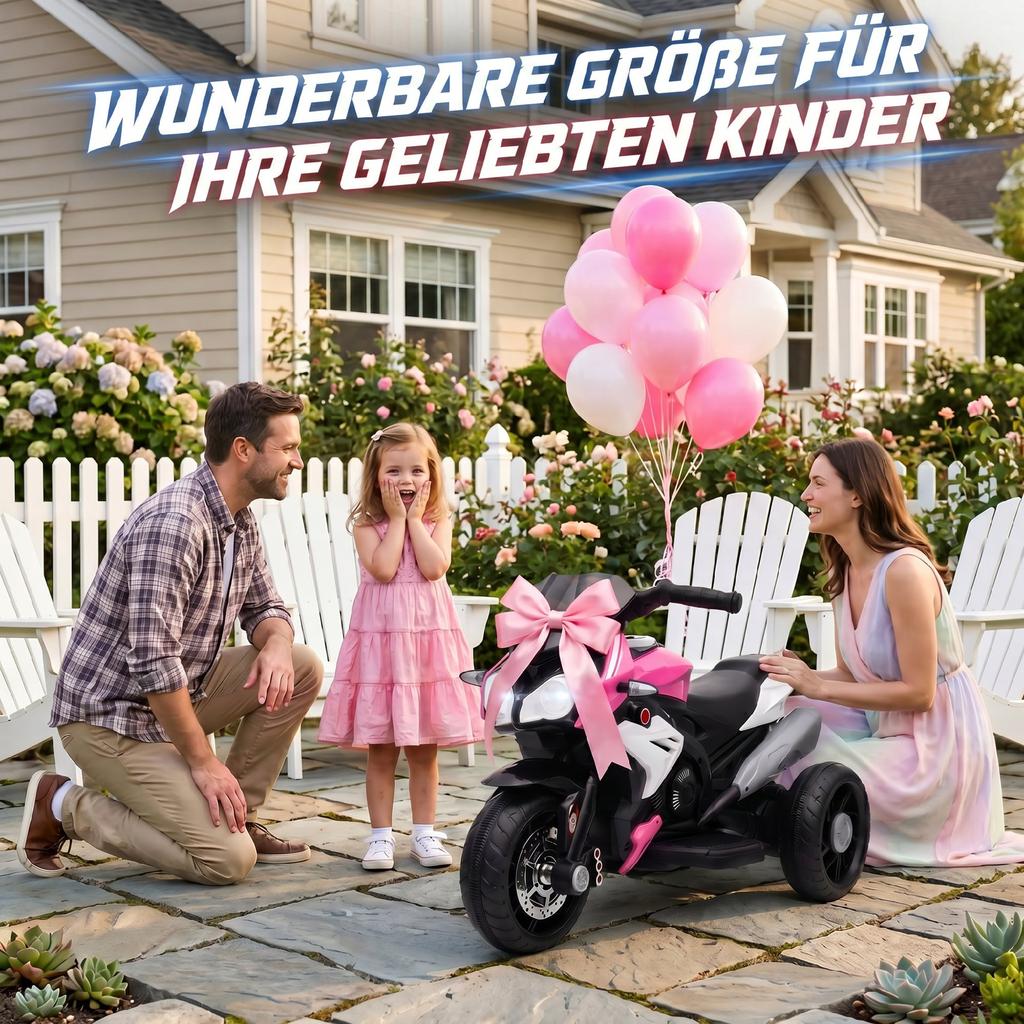 Electric Kids' Motorcycle, Lights & Sounds, 3 Km/h, Rechargeable, Plastic & Metal, Pink/White