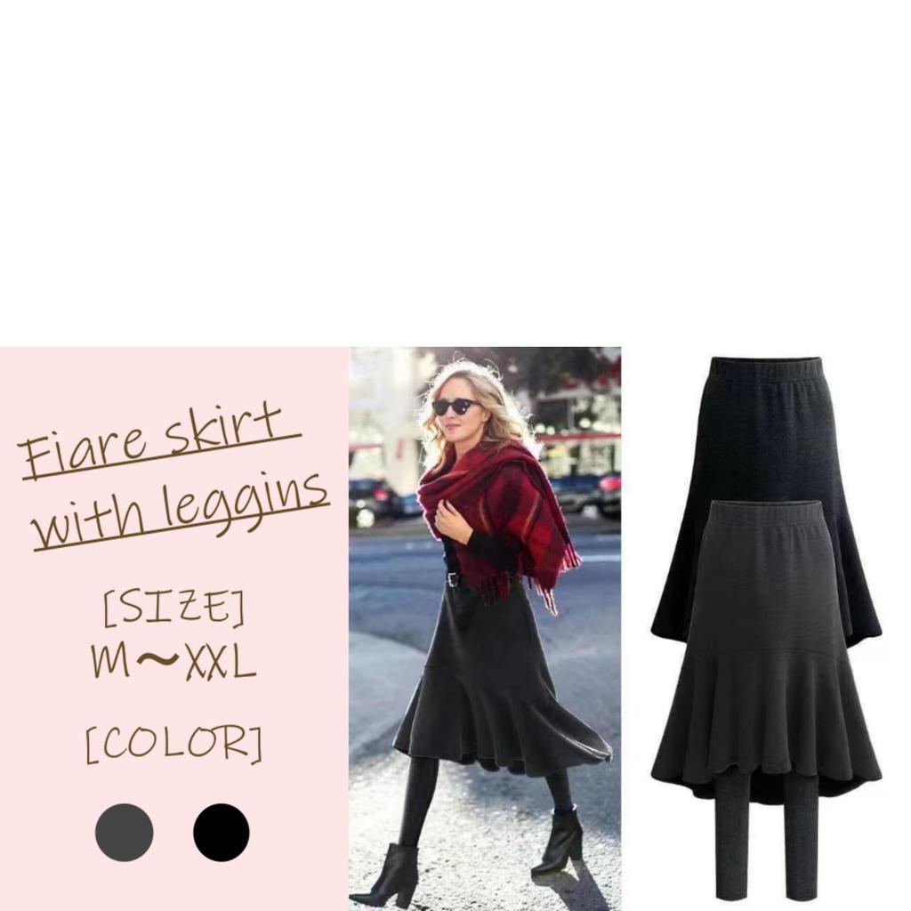 Rock und Leggings im Nibunnoichi-Stil mit gebürstetem Mischfutter [1/2-Stil], Lagenlook, Einteiler, Strumpfhosen, Damen (JP, Alphabet, 2XL, Grau,