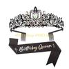 49MD 2pcs Birthday Party Crystal Tiaras and Sash Set for Women Fashion Hair Accessory