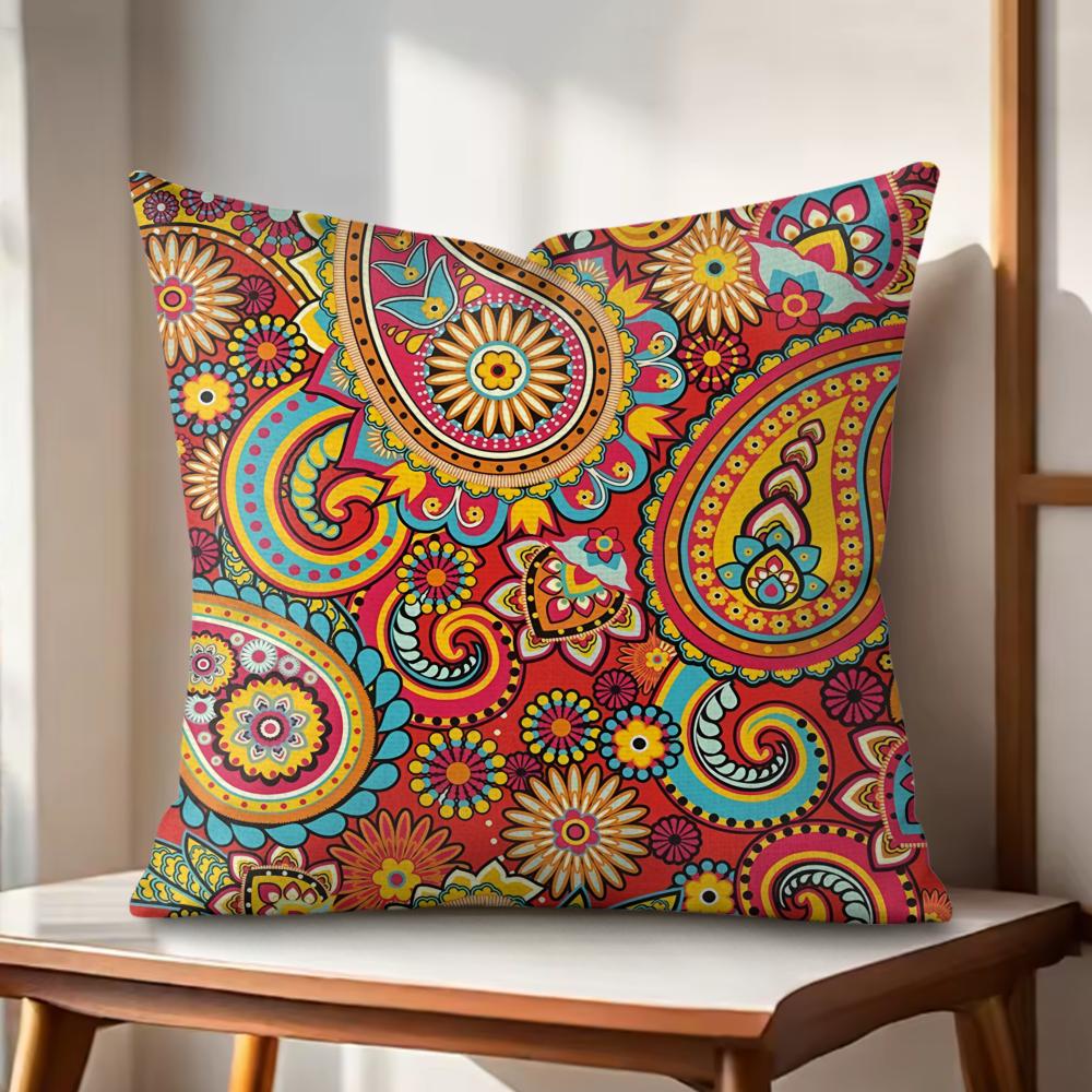 Painted Design PPaisleyS Cushion Cover Natural Linen Organic Fabric DoubleSided Printing Couch Pillow Covers Home Decor