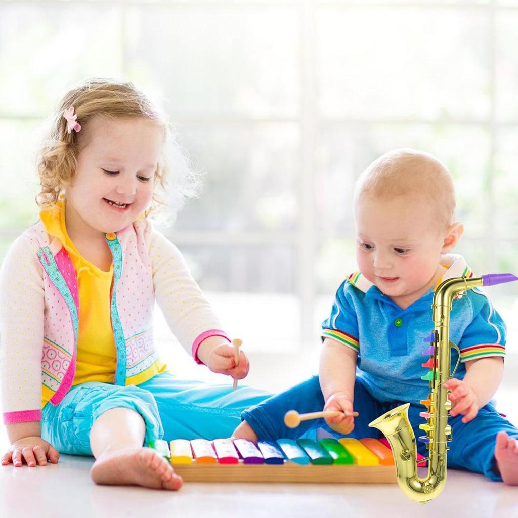 Saxophone for Kids Musical Instruments Toy Fake Saxophone Prop Trumpet Toy Clarinet with 8 Colored Coded Keys Educational Toy for Toddlers Children