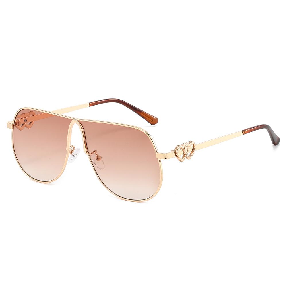 New Fashion Gradient Oval Pilot Women Sunglasses Luxury Brand Double Heart Design UV400 Protection