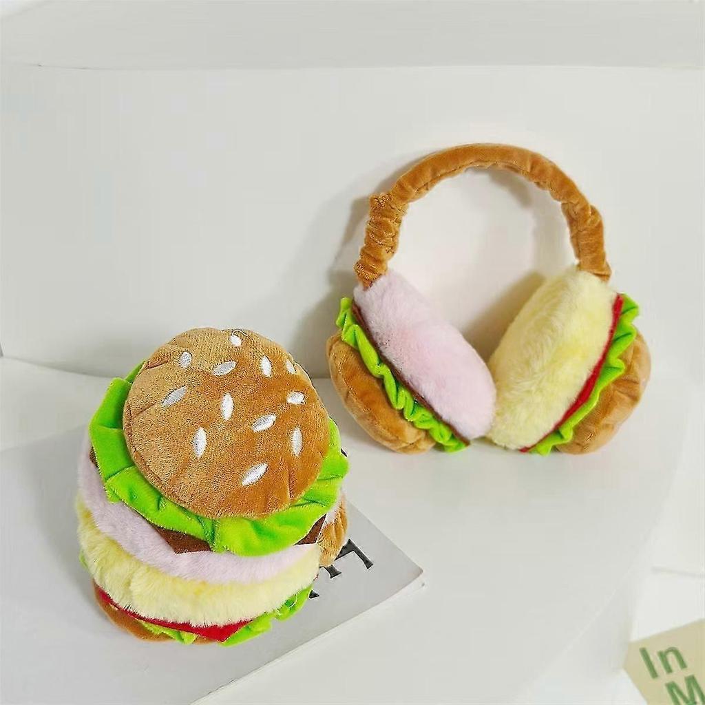 Funny Burger Ear Warmer Fun Plush Ear Hoods for Men and Women