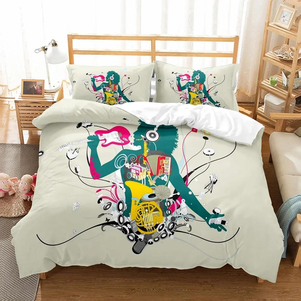 I Love Music Quilt Bedding Sets Cotton Home Textile 3D Print Music Lover Bedroom Comforter Set Queen Size Cover Duvet Set Black