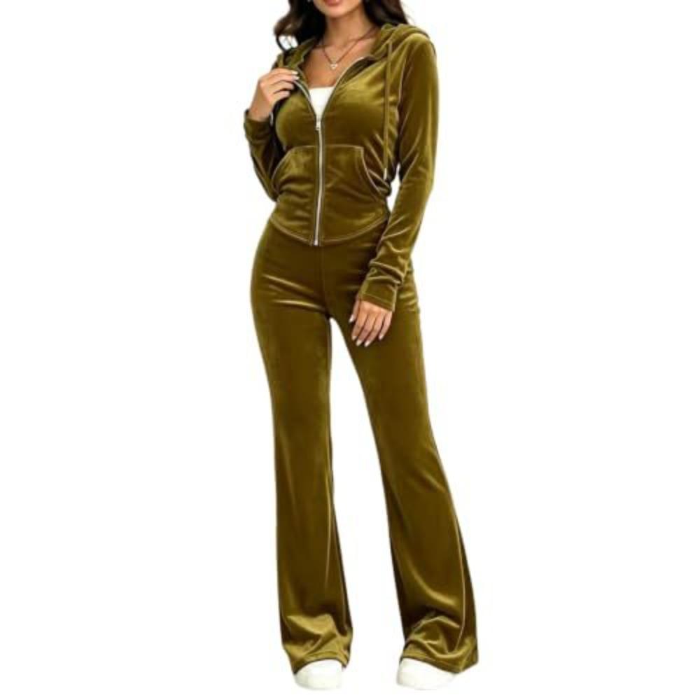 Autumn and Winter Women's New Products Are Fashionable, Casual, Comfortable and Warm, Velvet Zipper Hooded Jacket and Trousers Set.