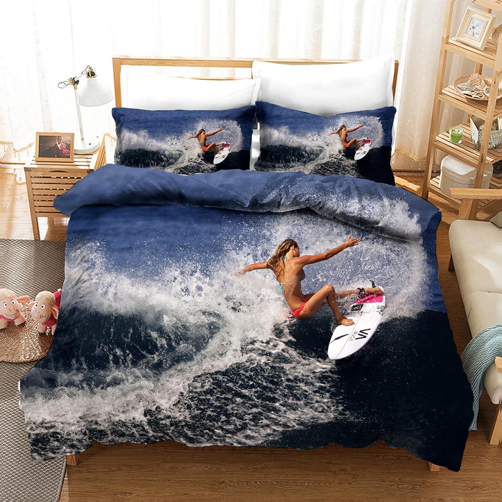 Surfing Bedding Set Queen/King/Full for Boys Kids Men Surfboards Duvet Cover Polyester Youth Ocean Sport Theme Comforter Cover
