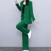 2 Bucăți/Set Costum Femei Palton Pantaloni Stil Formal de Afaceri Rever Închidere cu Nasturi Cardigan Mânecă Lungă Drept Picior Lat Mărime Mare