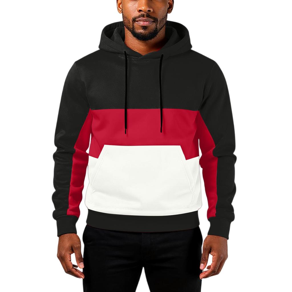 Men's Hooded Sweatshirt, Contrasting Color Sweatshirt, Sports   Casual