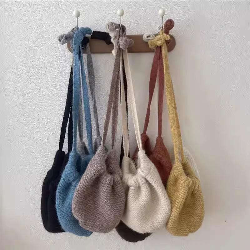 Korean Style Fashion Bag Hat for Women Autumn and Winter Solid Color Casual Large Headband Strap Knitted Wool Hat Balaclava
