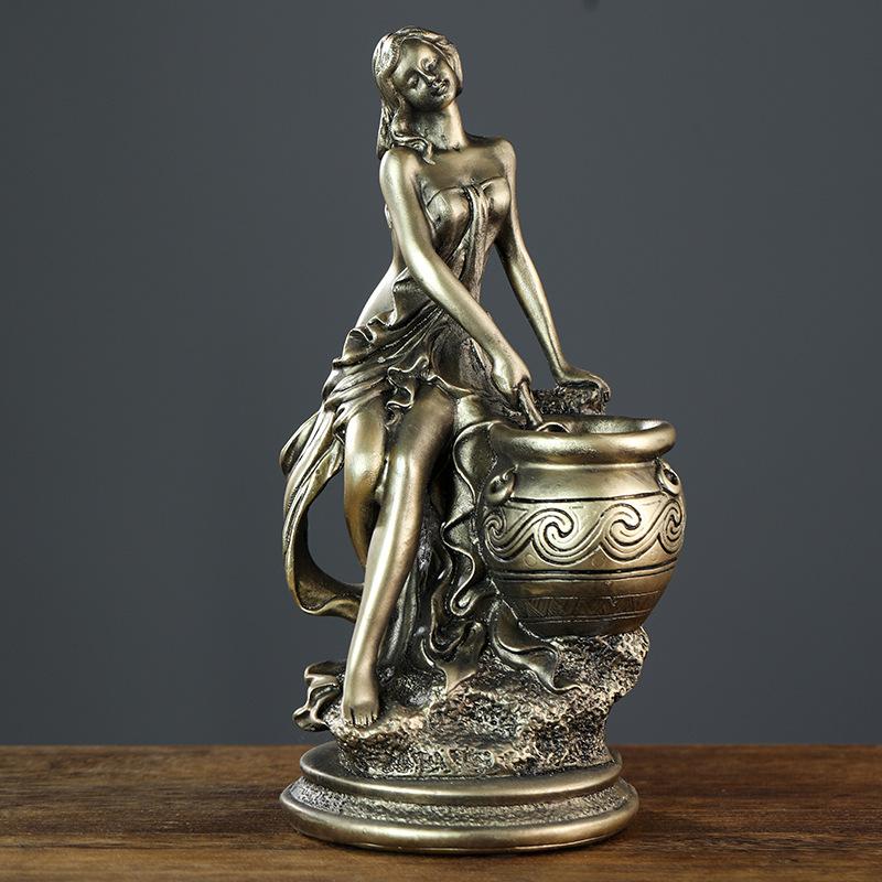 Nordic Goddess Statue Retro Imitation Copper Figure Resin Sculpture Home Aesthetic Decoration Bookshelf Desktop Art Ornaments