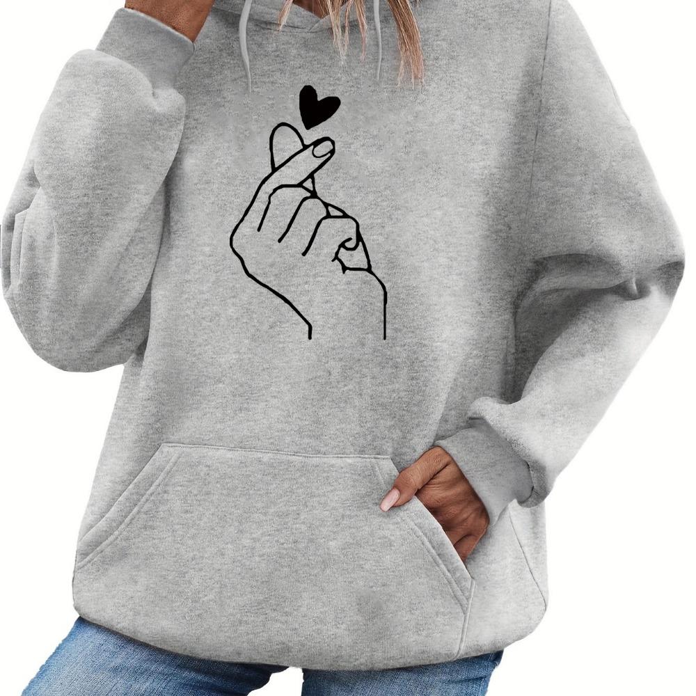 Women's Autumn and Winter and Loose Casual Heart-shaped Printed Velvet Long Sleeved Hooded Sweatshirt