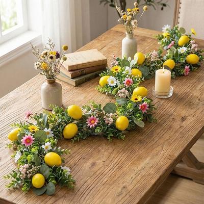 200CM Length Lemon Vine Wreath Green Leaves Lemon Garland Fake Plant Kitchen Decor