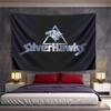 Metallic eagle head within a triangle, with "SilverHawks" text below. Patterned tapestry for bedroom and living room home decor