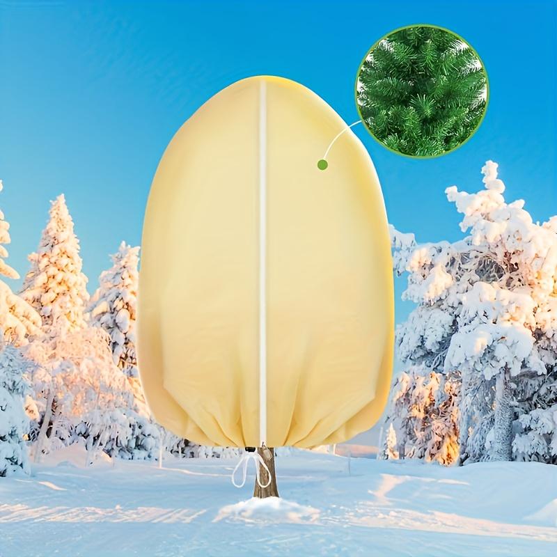 3pcs Beige Plant Frost Protection Covers,Zipper Drawstring Winter Warming Shields for Greenery and Vegetables - Durable Garden