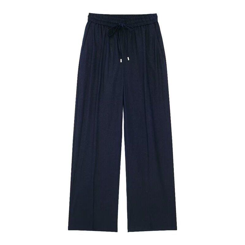 

Fashion Style 2024 Summer New Women s Clothing High Waist Slimming All-Matching Linen Straight Pants 9929040 800 Blue L