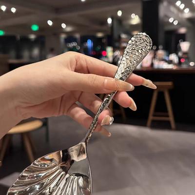 Shell Shape Stainless Steel Spoon With Long Handle Ladle Restaurant Dessert Spoon Ice Cream Scoops Kitchen Accessories Tool