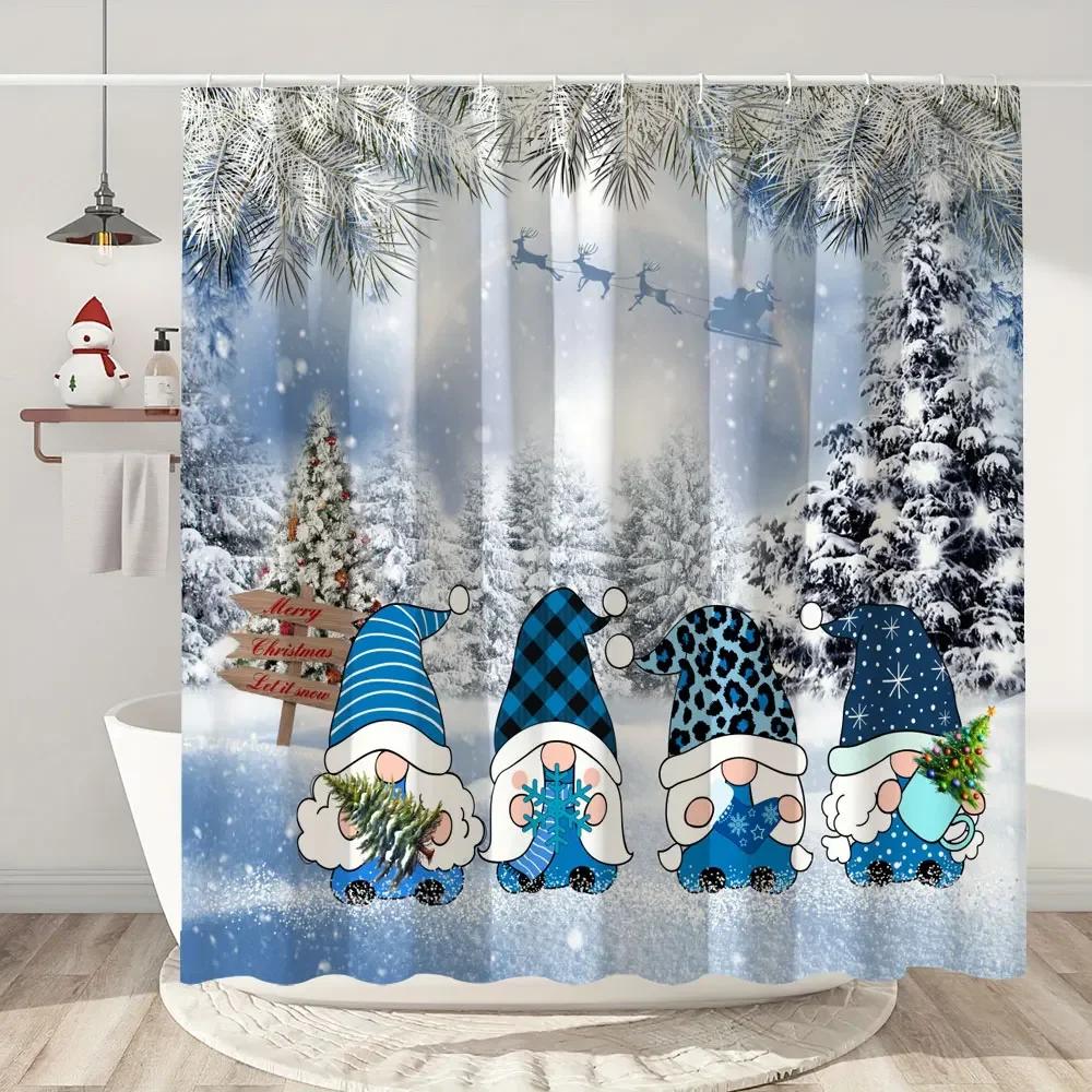 Christmas Shower Curtain Santa Claus Christmas Gifts Snowman Happy Holidays Polyester Shower Curtains Bathroom Deco with Hooks